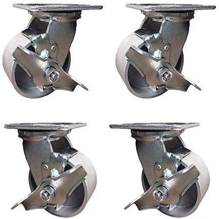 Casterhq 4"x2", Steel Swivel Casters W/ Brakes -4, 000 lbs Per Se, PK4 HD6640-01-STL-TLB-SO4